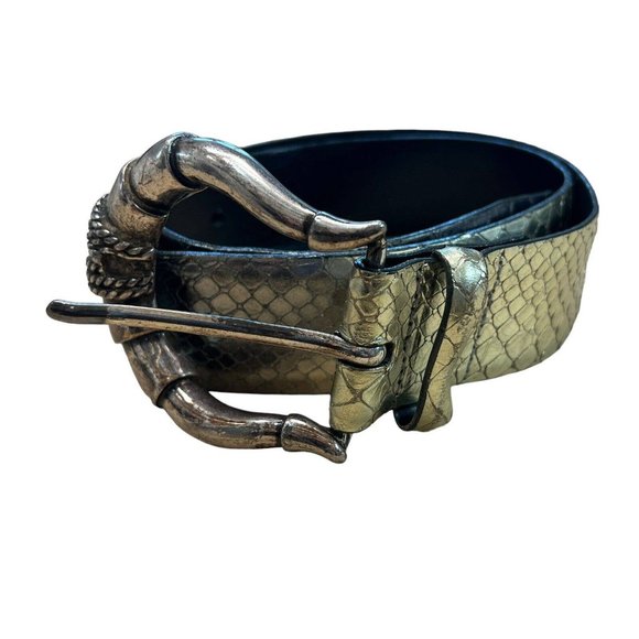Vintage Carlisle Genuine Leather Snake Print Gold Silver Belt Silver Tone Buckle